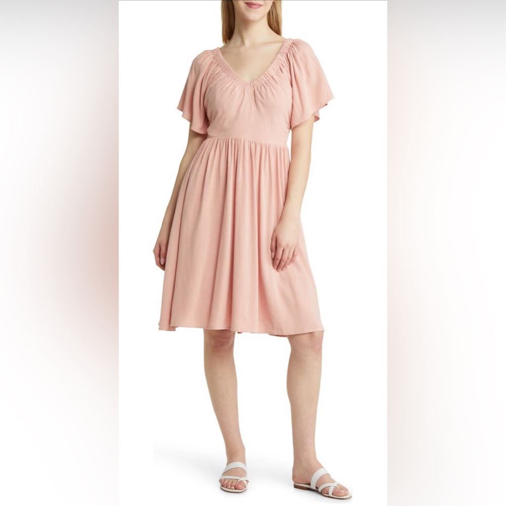 Coral Flutter Sleeve Dress